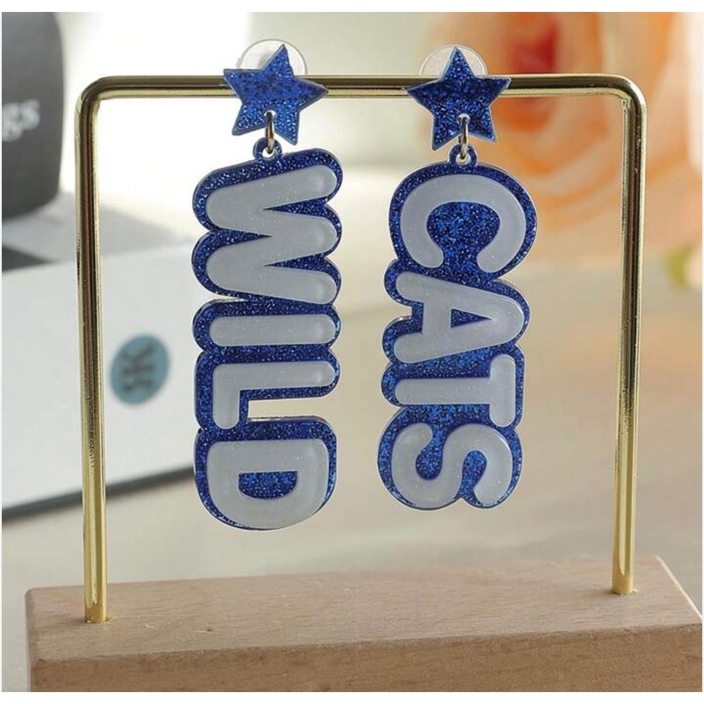 Kentucky Wildcats‎ Earrings Blue Glitter Star Dangle Drop Statement Jewelry New